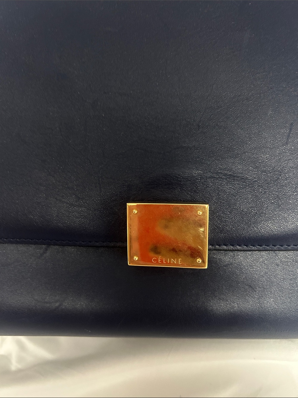 Celine Navy Leather Top-Handle Satchel with Gold Hardware - Picture 4 of 6